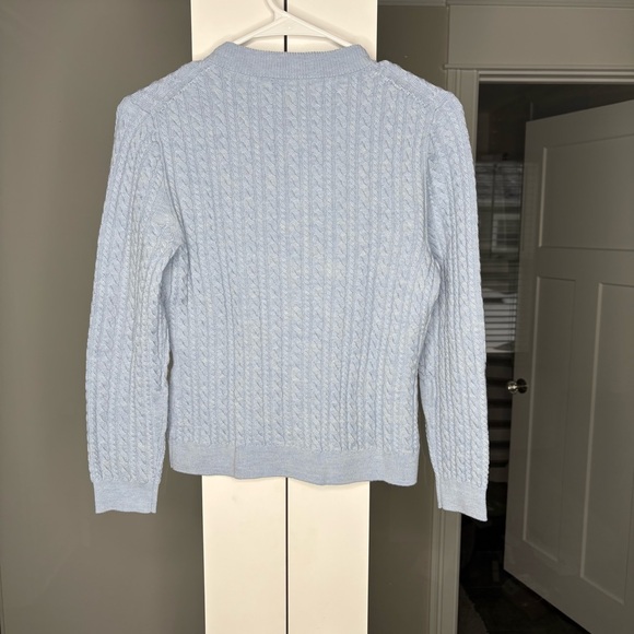 NWT J. Crew Cable-knit Crewneck Cardigan Merino Wool Heather Stream Blue - Picture 3 of 5